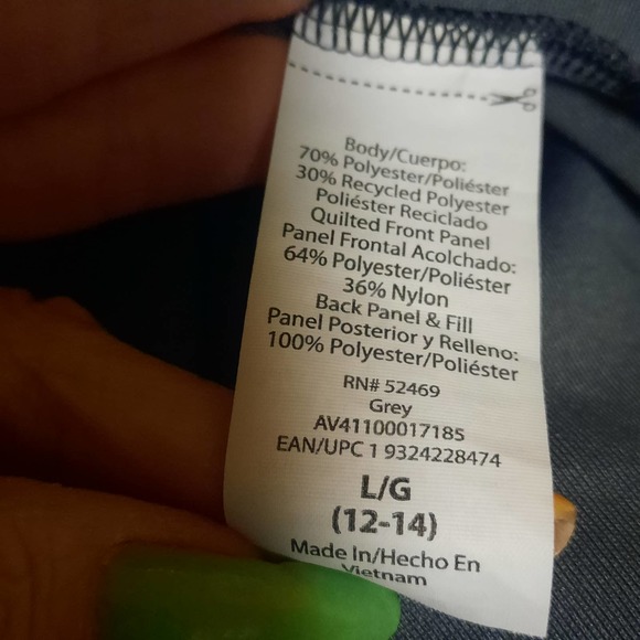 Avia 1/4 zip quilted front kangaroo pocket Dark Gray pullover top Large 12-14 - Picture 5 of 7